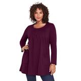 Plus Size Women's Long-Sleeve Two-Pocket Soft Knit Tunic by Roaman's in Dark Berry (Size M) Shirt