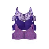 Plus Size Women's 3-Pack Cotton Wireless Bra by Comfort Choice in Amethyst Purple Assorted (Size 54 B)
