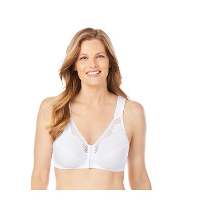 Plus Size Women's Front-Close Cotton Lace Wireless Posture Bra 5100531 by Exquisite Form in White (Size 46 D)