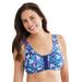 Plus Size Women's Cotton Front-Close Wireless Bra by Comfort Choice in Evening Blue Foliage (Size 52 DDD)