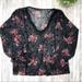 Zara Tops | 3/$30 Zara Basic Sheer Black Floral Ruffle Top | Color: Black/Red | Size: M