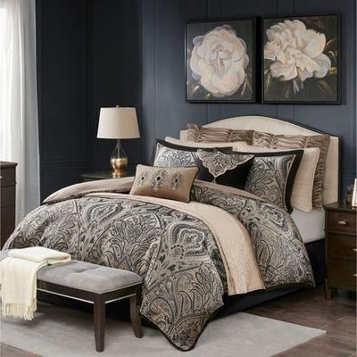 Grandover Comforter Bed Set Black, Queen, Black