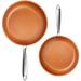 Gotham Steel 10" & 11" Stainless Steel 2 Piece Fry Pan Set w/ Stay Cool Handle Non Stick/Stainless Steel in Gray/Orange | Wayfair 2142