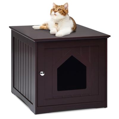 Costway Sidetable Nightstand Weatherproof Multi-function Cat House-Brown