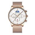 Ourui Wrist Watches,3 Eyes Chronograph Quartz Watch Fashion Business Men's Watch, Mesh Belt Full Rose White Face