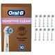 Oral-B Sensitive Clean Electric Toothbrush Head with Clean & Care Technology, Extra Soft Bristles for Gentle Plaque Removal, Pack of 10 Toothbrush Heads, Suitable for Mailbox, White