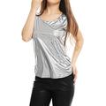 Allegra K Damen Glitzer Oberteile Metallic Top Ärmellos U Neck Party Tank Top Bluse Silber XL