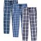 JINSHI Mens Cotton Pyjama Bottoms Lounge Wear Trousers Sleep Pants Check Woven Pajama Bottoms Button Fly 3-Pack Size M