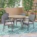 George Oliver Howarth Outdoor 5 Piece Dining Set w/ Cushions Wood/Wicker/Rattan in Brown/White | 30 H x 47.25 W x 47.25 D in | Wayfair