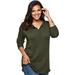 Plus Size Women's Fine Gauge Drop Needle Henley Sweater by Roaman's in Dark Olive Green (Size M)