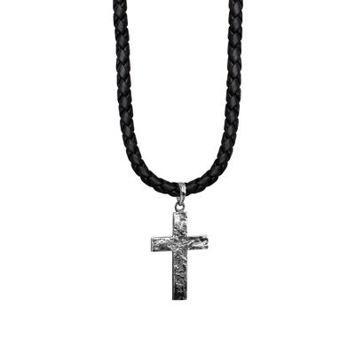 KUZZOI - Männerkette Kreuz Oxidiert Leder 925 Silber Herrenschmuck 1 ct Herren