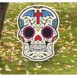 The Holiday Aisle® Sugar Skull 2 - Batwings Yard Sign Garden Stake Resin/Plastic/ in Blue/Brown/Pink | 19 H x 14 W x 0.19 D in | Wayfair