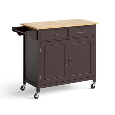 Costway Modern Rolling Kitchen Cart Island with Wooden Top-Brown