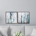 Loon Peak® 'River Birch' 2 Piece Floater Frame Painting Print Set on Canvas Canvas, Solid Wood in Blue/Green | 22 H x 22 W x 3 D in | Wayfair