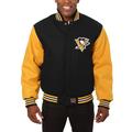 Men's JH Design Black/Gold Pittsburgh Penguins Big & Tall All-Wool Jacket with Embroidered Logos