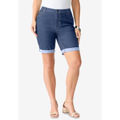 Plus Size Women's Plus Size Classic Stretch Cuffed Short by Denim 24/7 by Roamans in Medium Wash (Size 20 W)