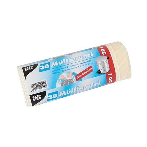 PAPSTAR 270 Müllbeutel mit Zugband, LDPE 30 l 62 cm x 53 cm weiss Image