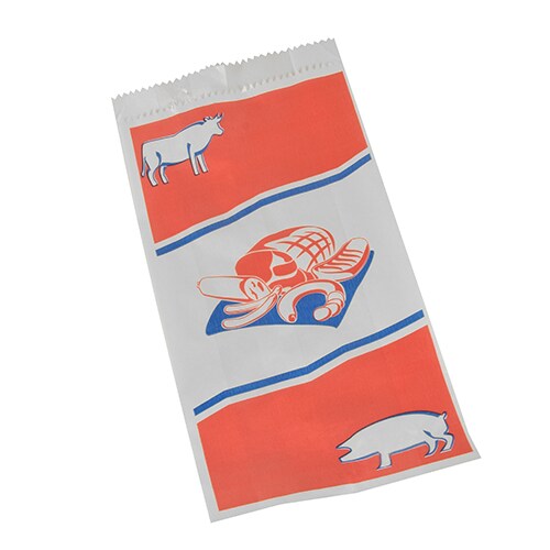 PAPSTAR 1000 Fleischerbeutel, Kraftpapier, gefädelt 28 cm x 14 cm x 6 cm weiss mit Druck, klein Image