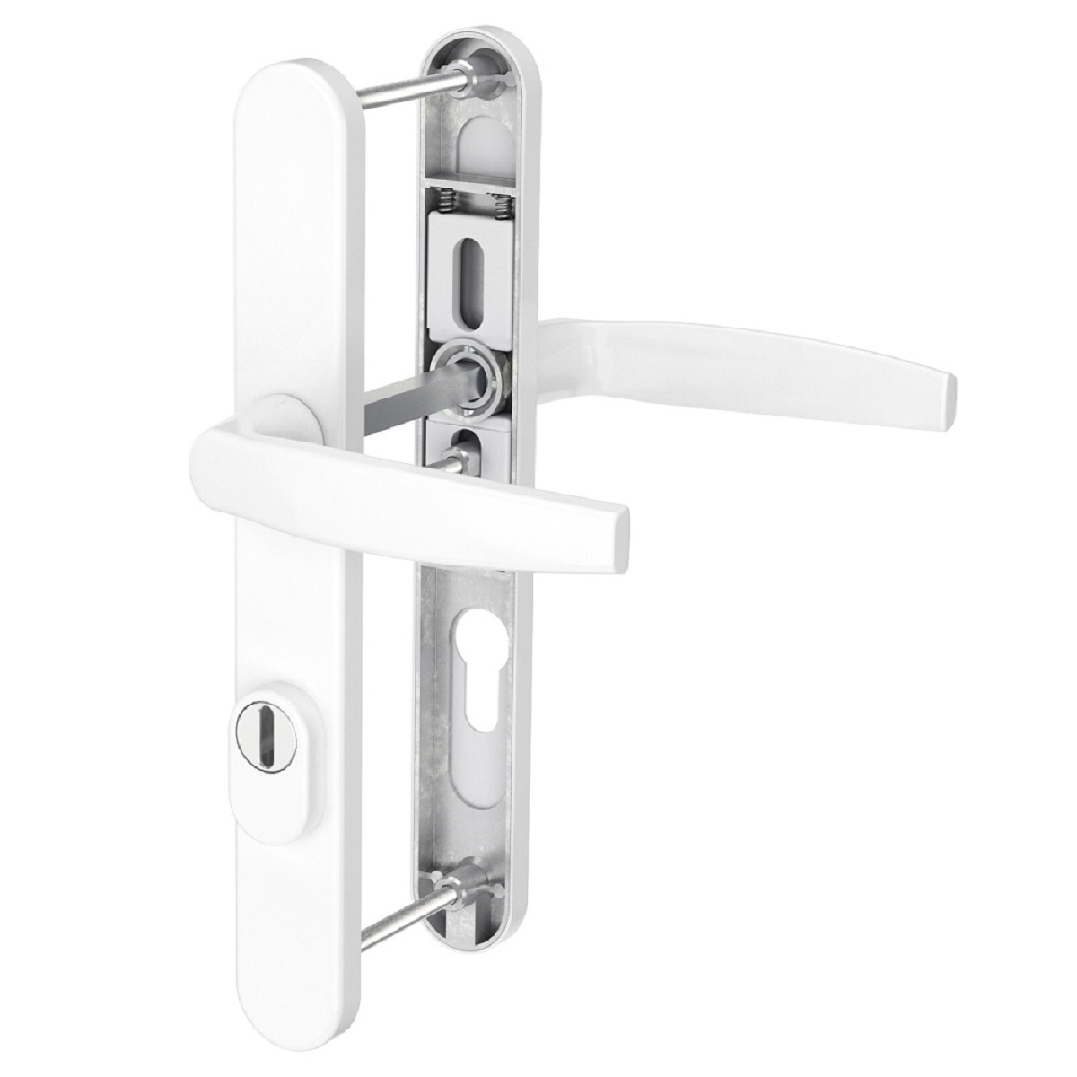 MS Beschläge Schmalrahmengarnitur Kernziehschutz Weiß PZ 92mm Drücker/Drücker TS 39-54mm Image