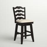 Three Posts™ Fortville Swivel Counter & Bar Stool Wood/Upholstered in Black | 42.12 H x 18.7 W x 21.7 D in | Wayfair