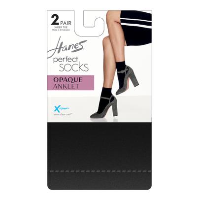 Plus Size Women's Perfect Socks Opaque Anklet P2 ST by Hanes in Black (Size 2)