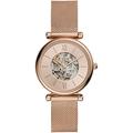 Fossil Uhr für Damen Carlie, Automatikwerk, 35mm Rose Gold Edelstahlgehäuse mit EdelstahlMeshArmband, ME3175