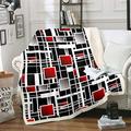 Loussiesd Square Sherpa Blanket Geometric Stripe Throw Blanket Abstract Art Fleece Blanket for Couch Bed Sofa Room Decor Lightweight Simple Modern Black White Red Fuzzy Blanket King 87"*94"