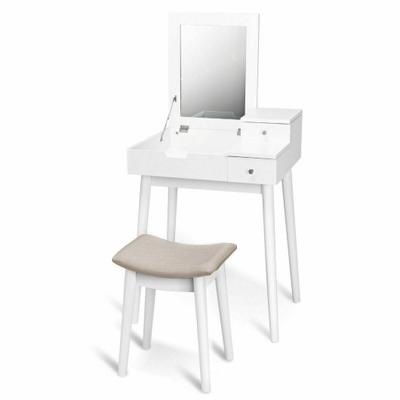 Costway Vanity Dressing Table Set Flip Mirror Desk Furniture Stool