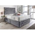 Sleep Factory's Grey Suede Chesterfield 2 Drawer Divan Bed Set, Mattress & Headboard (4.6FT (Double))