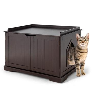 Costway Cat Litter Box Enclosure with Double Doors for Large Cat and Kitty-Brown