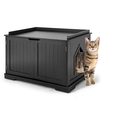 Costway Cat Litter Box Enclosure with Double Doors for Large Cat and Kitty-Black