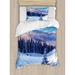 East Urban Home Winter Surreal Scenery w/ High Mountain Peaks & Snowy Pine Trees Duvet Cover Set Microfiber in Blue | Twin | Wayfair nev_18889_twin