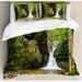 East Urban Home Waterfall in Spring like Winter in Bulgaria w/ Trees & Bushes Duvet Cover Set Microfiber in Green | Queen | Wayfair nev_21812_queen