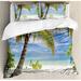 East Urban Home Tropical Sandy Beach w/ Palm Trees Maldives Coastline Peaceful Theme Duvet Cover Set Microfiber in Blue/Brown | King | Wayfair