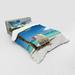 East Urban Home Relaxing Scene on Vacation Beach w/ Palm Tree Chairs & Boats Panoramic Picture Duvet Cover Set Microfiber in Blue | Wayfair