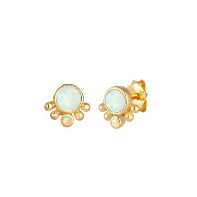 Elli - Stecker Rund Opal Antik 925 Silber Ohrringe 1 ct Damen