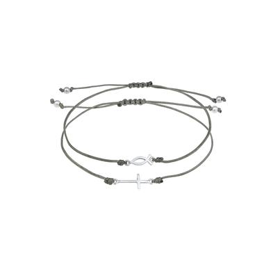 Elli - 2er Set Fisch Kreuz Religion Nylon 925 Silber Armbänder & Armreife 1 ct Damen