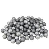 Northlight Seasonal 96ct Pewter Shatterproof 4-Finish Christmas Ball Ornaments 1.5" (35mm) Plastic in Gray | 1.5 H x 1.5 W x 1.5 D in | Wayfair