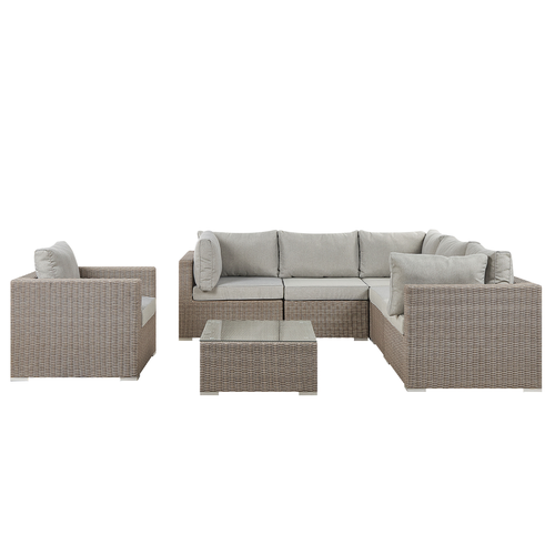 Gartenmöbel Set Taupe Rattan Textil Hellgrau inkl. Kissen 6-Sitzer Linksseitig Terrasse Outdoor Modern