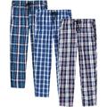 JINSHI Mens Cotton Pyjama Bottoms Lounge Wear Trousers Sleep Pants Check Woven Pajama Bottoms Button Fly 3-Pack Size XL
