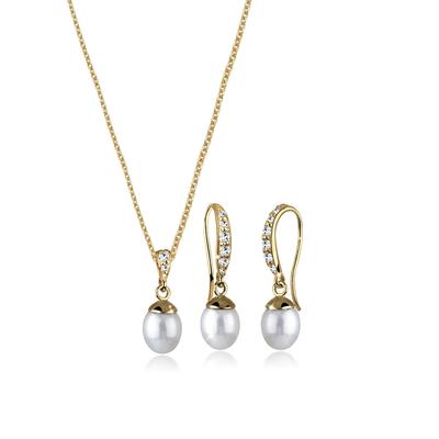 Elli - Elegant Perle Kristall 925 Silber Schmuck-Set Damen
