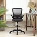 Inbox Zero Flip Top Ergonomic Mesh Drafting Swivel Desk Chair Lumbar Support, Height Adjustable w/ Foot Ring Upholstered/Mesh in Gray/Black | Wayfair