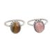 Hearts in Harmony,'Pair of Silver Rings with Rhodochrosite and Tiger's Eye'