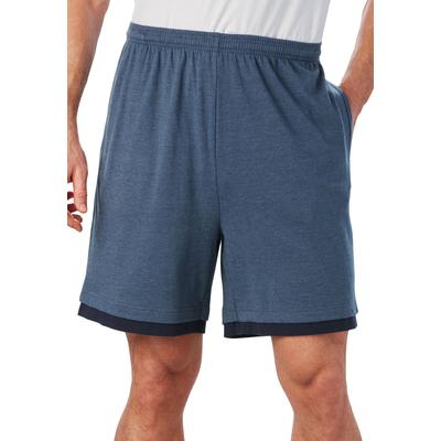 Men's Big & Tall Layered Look Lightweight Jersey Shorts by KingSize in Heather Slate Blue (Size 2XL)