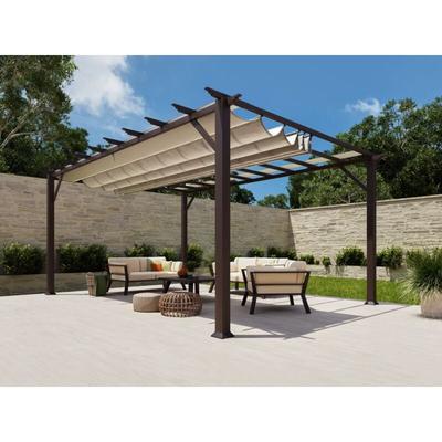 Paragon Outdoor - Almuiminium Pergola Florenz Pavillon mit ausziehbarem Sonnensegel holzoptik cocoa