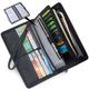 Women's Big Fat RFID Blocking Leather Clutch Wallet Organizer Checkbook Holder (Black)