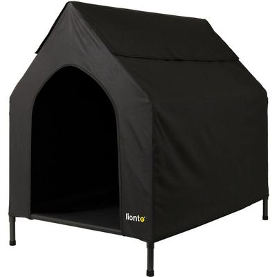 Berdachte Hundeliege erhöhte Hundehütte Hundebett mit Dach Schwarz (m) 110x75x105 cm - Lionto