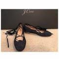 J. Crew Shoes | J.Crew Glitter Velvet Lace-Up Flats Size 6m Black | Color: Black/Silver | Size: 6