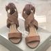 Jessica Simpson Shoes | Jessica Simpson Liddy Open Toe Suede Nude Heels | Color: Cream | Size: 6