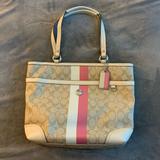 Coach Bags | Coach Signature Tan/Pink/White Shoulder Bag | Color: Pink/Tan | Size: Approx. 14 In. H X 10 In. W X 3 In. D